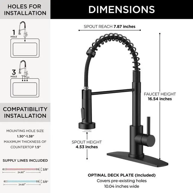Alt view image 5 of 7 - LED Kitchen Sink Faucet, with 3 Modes Sprayer, Matte Black Stainless Steel Single Handle, with LED Light Sprayer, Commercial Spring Pot Filler Faucet for Kitchen Sink, Laundry Rv Bar