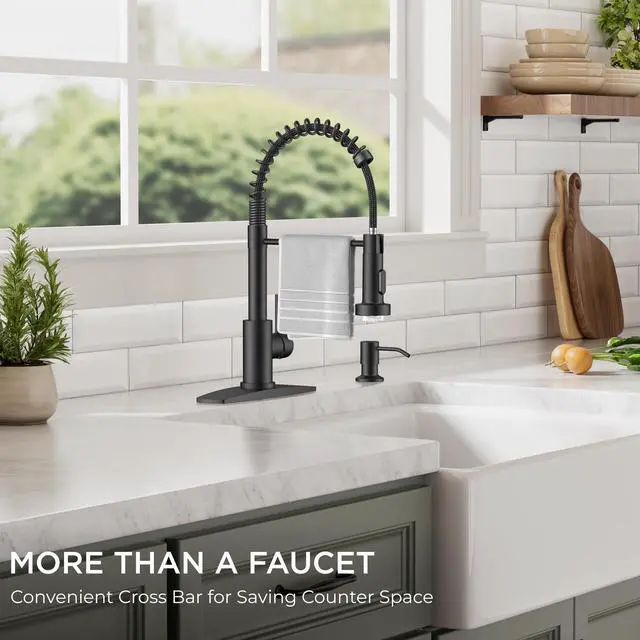 Alt view image 6 of 7 - LED Kitchen Sink Faucet, with 3 Modes Sprayer, Matte Black Stainless Steel Single Handle, with LED Light Sprayer, Commercial Spring Pot Filler Faucet for Kitchen Sink, Laundry Rv Bar