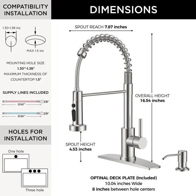Alt view image 2 of 7 - Kitchen Faucet with Soap Dispenser, Single Handle, Brushed Nickel 3 Modes Sprayer, Stainless Steel Pot Filler Faucet for Kitchen Sink, Outoor Laundry Rv Bar, with Deck Plate for 1 or 3 hole