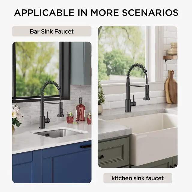 Alt view image 7 of 7 - LED Kitchen Sink Faucet, with 3 Modes Sprayer, Matte Black Stainless Steel Single Handle, with LED Light Sprayer, Commercial Spring Pot Filler Faucet for Kitchen Sink, Laundry Rv Bar