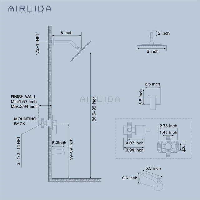 Alt view image 6 of 7 - 6 Inch Shower Faucet Set,Bathtub Faucet Kit,Oil Rubbed Bronze Shower Tub Faucet Set,Male Threads Rough-In Valve,Square Head Shower System