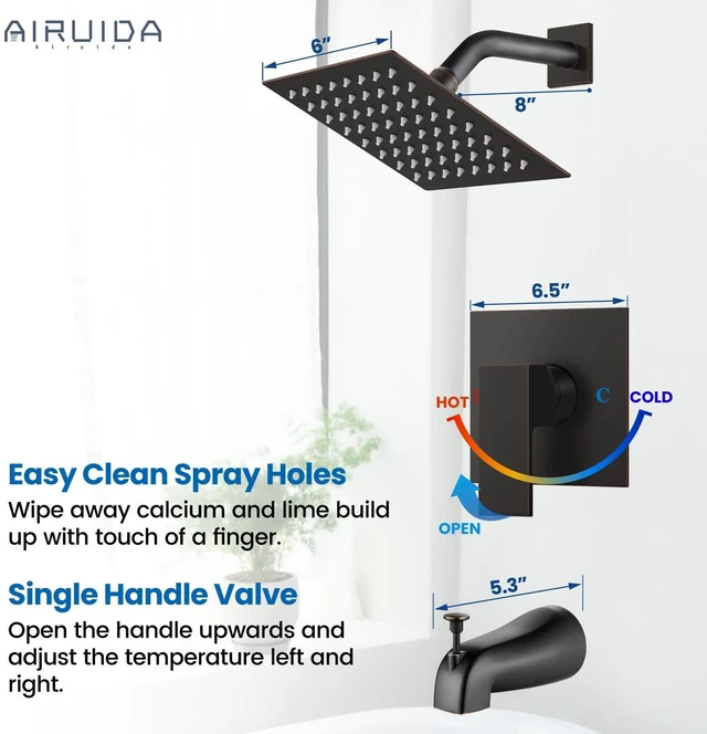 Alt view image 4 of 7 - 6 Inch Shower Faucet Set,Bathtub Faucet Kit,Oil Rubbed Bronze Shower Tub Faucet Set,Male Threads Rough-In Valve,Square Head Shower System