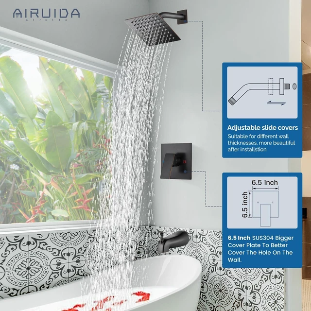 Alt view image 3 of 7 - 6 Inch Shower Faucet Set,Bathtub Faucet Kit,Oil Rubbed Bronze Shower Tub Faucet Set,Male Threads Rough-In Valve,Square Head Shower System