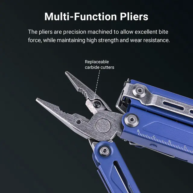 Alt view image 4 of 7 - PIONEER MT20 14-IN-1 Multi-tools Full-Size,Multi-tool Set with Scissors Needle Nose Pliers Pocket Clip Multi-tool for DIY Home Outdoors Everyday Carry Men Gift Color (BLUE with Glass Breaker)