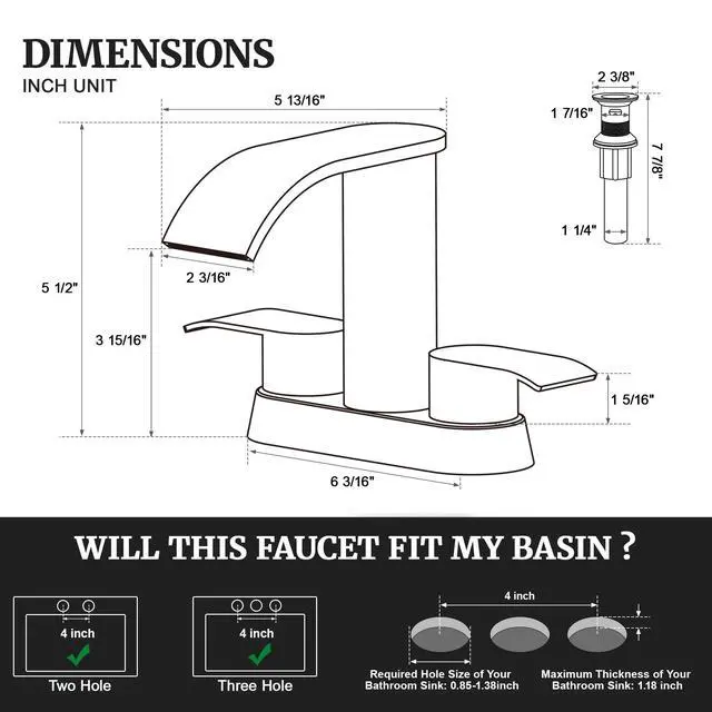 Alt view image 3 of 7 - Waterfall Bathroom Faucet for Sink Champagne Bronze 4 Inch Bathroom Faucet for 3 Hole or 2 Hole, 2 Handle Waterfall Faucets with Pop up Drain, Centerset Faucets for RV Counter