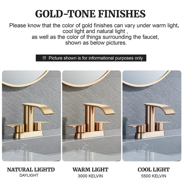 Alt view image 7 of 7 - Waterfall Bathroom Faucet for Sink Champagne Bronze 4 Inch Bathroom Faucet for 3 Hole or 2 Hole, 2 Handle Waterfall Faucets with Pop up Drain, Centerset Faucets for RV Counter