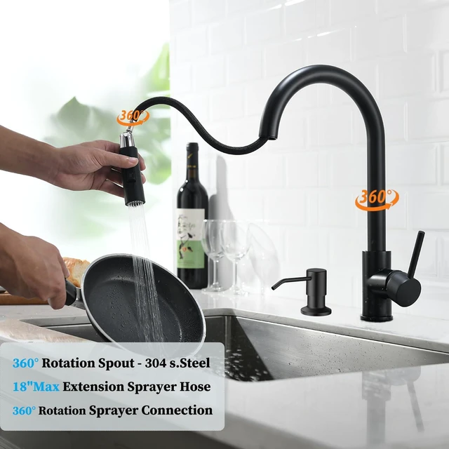 Alt view image 3 of 7 - Black Kitchen Faucet Including 2pcs Sprayers,1pc Soap Dispenser