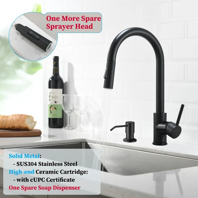 Alt view image 2 of 7 - Black Kitchen Faucet Including 2pcs Sprayers,1pc Soap Dispenser