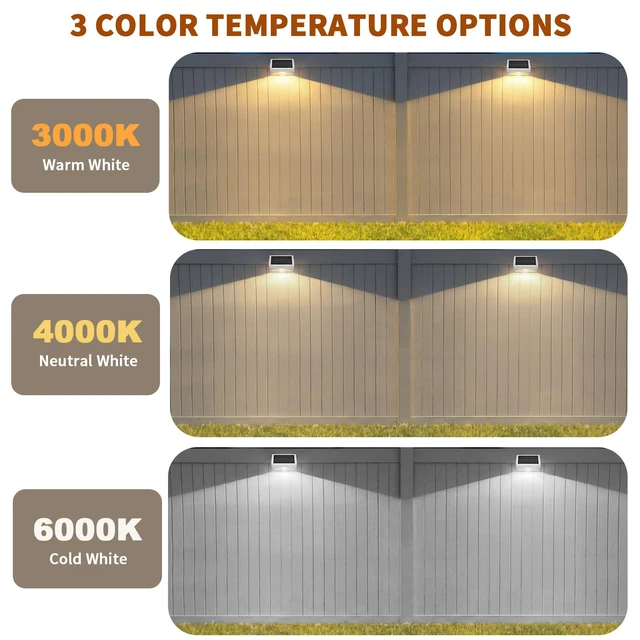 Alt view image 3 of 7 - Solar Fence Lights 8 Pack, Outdoor Solar Lights with 3 Color Temperatures, IP65 Waterproof Wide-Angle LED Lighting for Fence, Patio, Yard, Deck, Wall, Garden (White)