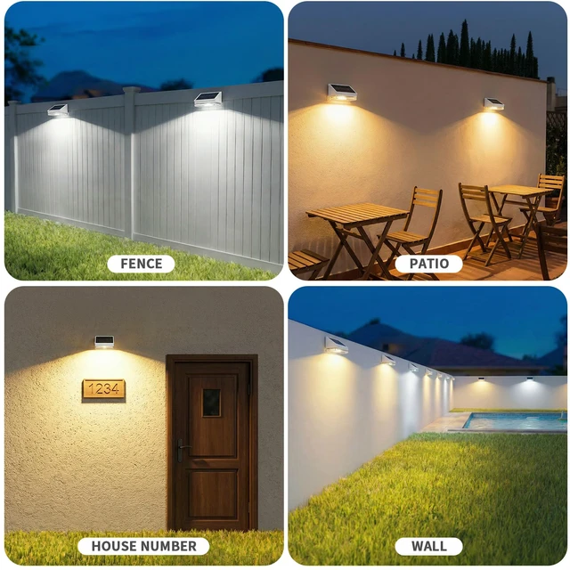 Alt view image 2 of 7 - Solar Fence Lights 8 Pack, Outdoor Solar Lights with 3 Color Temperatures, IP65 Waterproof Wide-Angle LED Lighting for Fence, Patio, Yard, Deck, Wall, Garden (White)