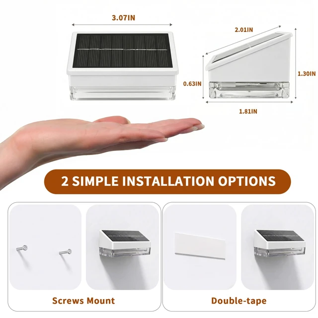 Alt view image 7 of 7 - Solar Fence Lights 8 Pack, Outdoor Solar Lights with 3 Color Temperatures, IP65 Waterproof Wide-Angle LED Lighting for Fence, Patio, Yard, Deck, Wall, Garden (White)