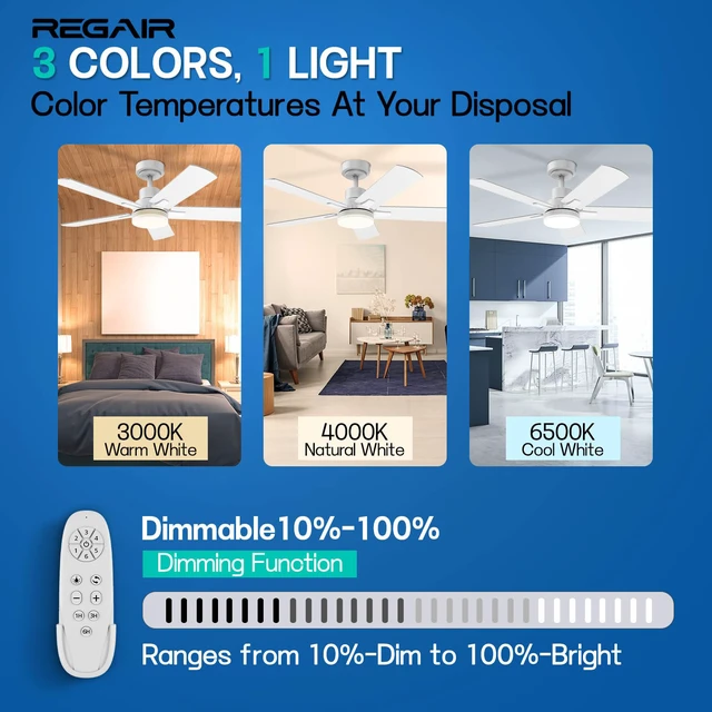 Alt view image 2 of 7 - Ceiling Fan With Light 42-Inch, Remote Control Reversible DC Motors, 3CCT Dimmable Timer Noiseless, White Ceiling Fan for Bedroom Living Room, Indoor&Outdoor ETL Listed