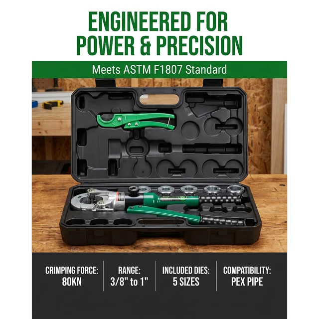 Alt view image 4 of 7 - Pex Pipe Crimping Tool kit for 3/8" 1/2" 5/8" 3/4" 1" with Pex Pipe Cutter -Meet ASTM F1807