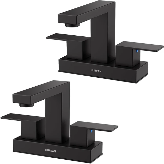 Main image of Matte Black Bathroom Sink Faucet, 4 inch Faucet Stainless Steel Bathroom Faucets 3 Hole with Pop-up Drain and Supply Lines, 2-Handle Faucet for Vanity RV Restroom, 2 Pack