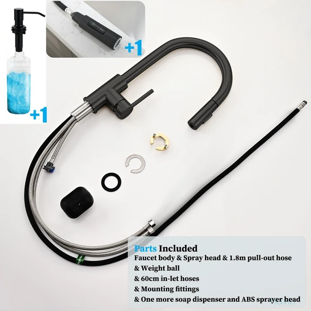 Alt view image 7 of 7 - Black Kitchen Faucet Including 2pcs Sprayers,1pc Soap Dispenser
