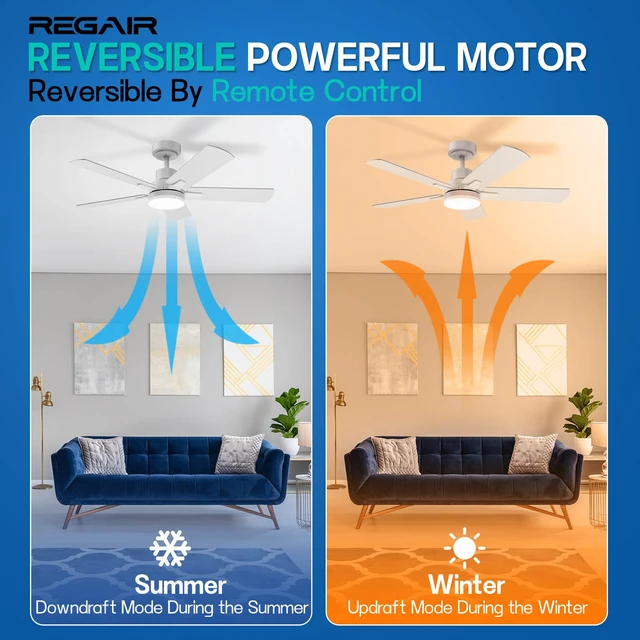 Alt view image 3 of 7 - Ceiling Fan With Light 42-Inch, Remote Control Reversible DC Motors, 3CCT Dimmable Timer Noiseless, White Ceiling Fan for Bedroom Living Room, Indoor&Outdoor ETL Listed