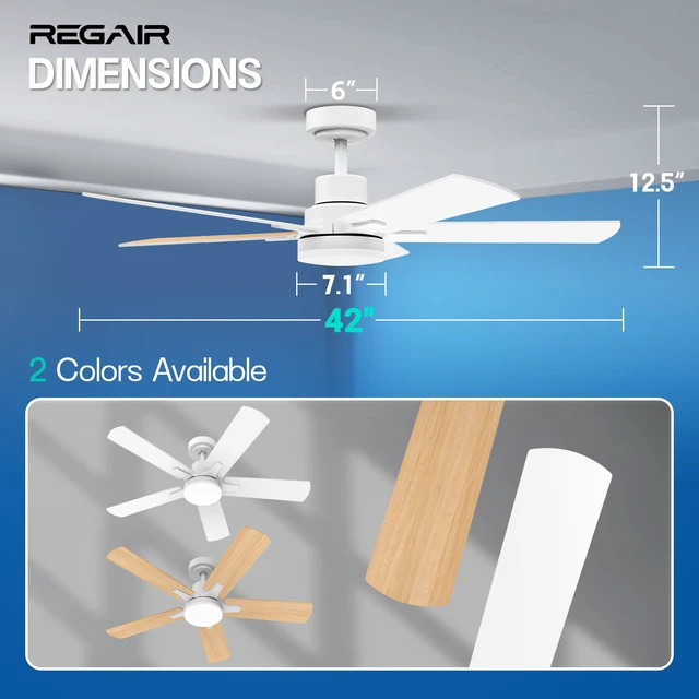 Alt view image 6 of 7 - Ceiling Fan With Light 42-Inch, Remote Control Reversible DC Motors, 3CCT Dimmable Timer Noiseless, White Ceiling Fan for Bedroom Living Room, Indoor&Outdoor ETL Listed