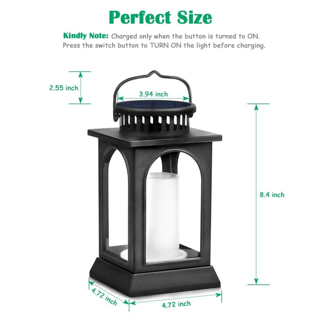 Alt view image 3 of 7 - Flickering Flame Solar Lights Outdoor Metal Hanging Lantern, 2 Pack Realistic Flame Effect, Charges in 6-8 Hours, 10-12-Hour Runtime, IP65 Waterproof, Auto On/Off for Patio, Garden and Porch