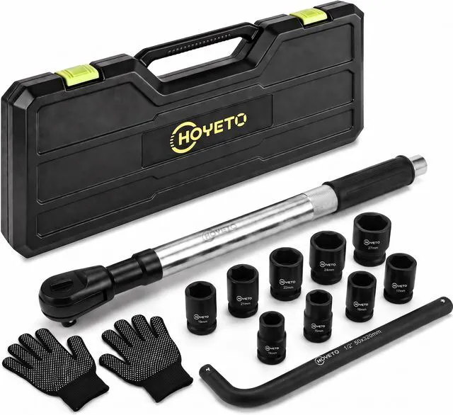 Main image of 430mm offset Extension Ratchet Wrench Socket Set, Impact Ready Reach tight spaces easily. Use manually for precision or attach an impact wrench for extra speed. Heavy-duty case included