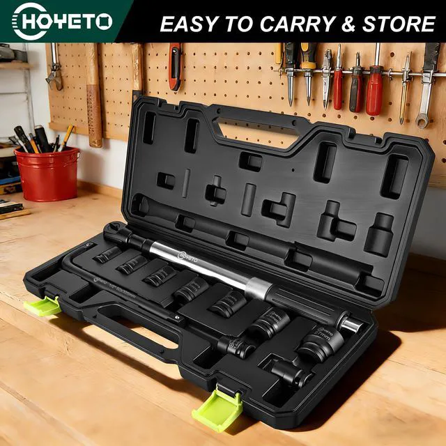 Alt view image 5 of 6 - 430mm offset Extension Ratchet Wrench Socket Set, Impact Ready Reach tight spaces easily. Use manually for precision or attach an impact wrench for extra speed. Heavy-duty case included