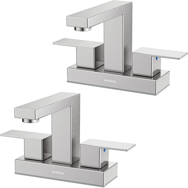 Main image of Bathroom Sink Faucet, 4 inch Brushed Nickel Bathroom Faucet Stainless Steel Bathroom Faucets for Sink 3 Hole with Pop-up Drain and Supply Lines, 2-Handle Centerset Faucet for Vanity RV Restroom