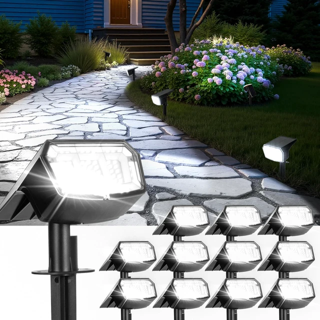Main image of Solar Spot Lights Outdoor Waterproof, Solar Spotlights 12 Pack Cool White 63 LED 3 Lighting Modes Solar Landscape Spotlights for Yard, Garden, Backyard, Driveway, Pathway, Wall, House, Garage