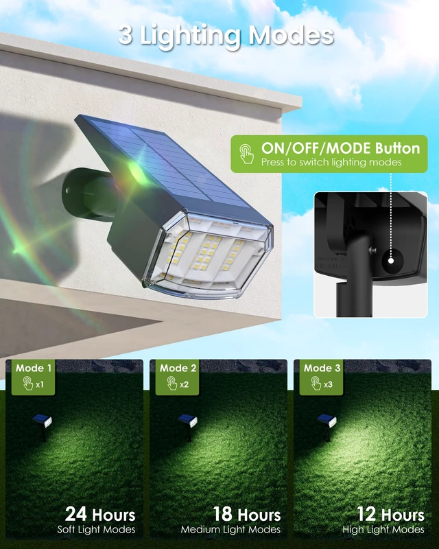 Alt view image 2 of 7 - Solar Spot Lights Outdoor Waterproof, Solar Spotlights 12 Pack Cool White 63 LED 3 Lighting Modes Solar Landscape Spotlights for Yard, Garden, Backyard, Driveway, Pathway, Wall, House, Garage