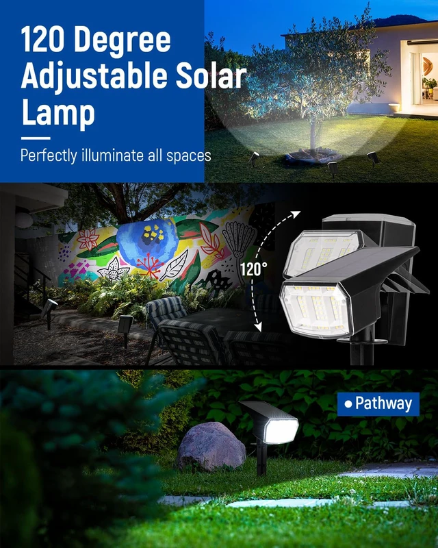 Alt view image 4 of 7 - Solar Spot Lights Outdoor Waterproof, Solar Spotlights 12 Pack Cool White 63 LED 3 Lighting Modes Solar Landscape Spotlights for Yard, Garden, Backyard, Driveway, Pathway, Wall, House, Garage