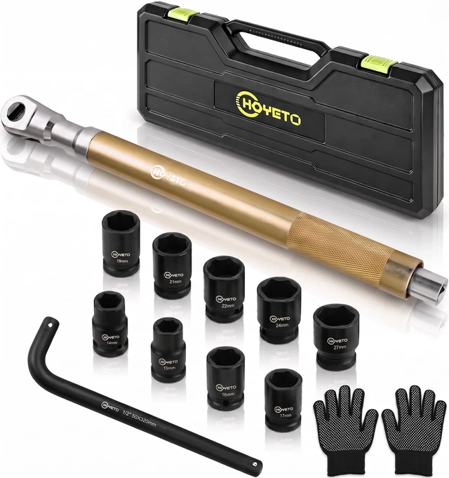 Main image of Gold 430mm offset Extension Ratchet Wrench Set, Impact Ready Premium gold finish. Long reach manual ratchet for tight spaces. Compatible with electric impact guns for extra speed