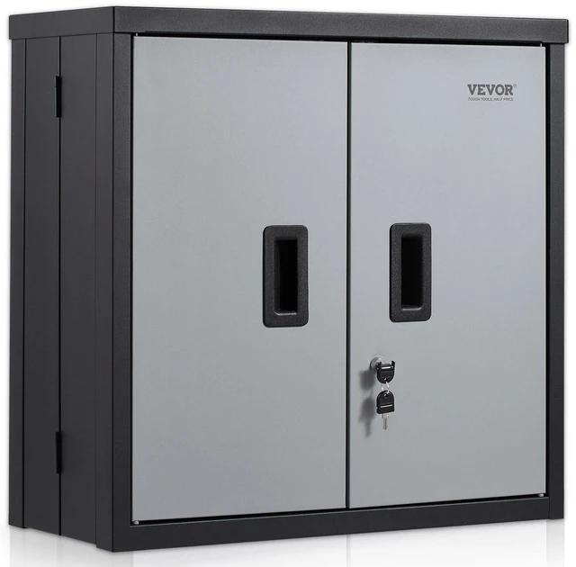 Main image of Foldable Wall Cabinet, Metal Garage Locker Mounted 26" Small Tool Chest 240 LBS Loading Capacity Adjustable Shelf Magnetic Door File for Warehouse Office Home Black