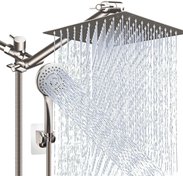 Main image of Shower Head Combo,10" Brushed Nickel High Pressure with 11" Extension Arm Rain Shower Head with 5 Settings Handheld Shower Head Combo,Powerful Shower Spray Against Low Pressure Water