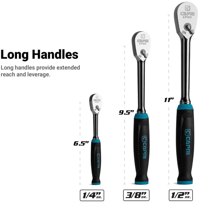 Alt view image 2 of 7 - Fine 90-Tooth Ratchet Set, Ergonomic Soft Grip, 1/4, 3/8, 1/2 in. Drive, 3-Piece