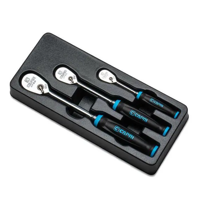 Main image of Fine 90-Tooth Ratchet Set, Ergonomic Soft Grip, 1/4, 3/8, 1/2 in. Drive, 3-Piece