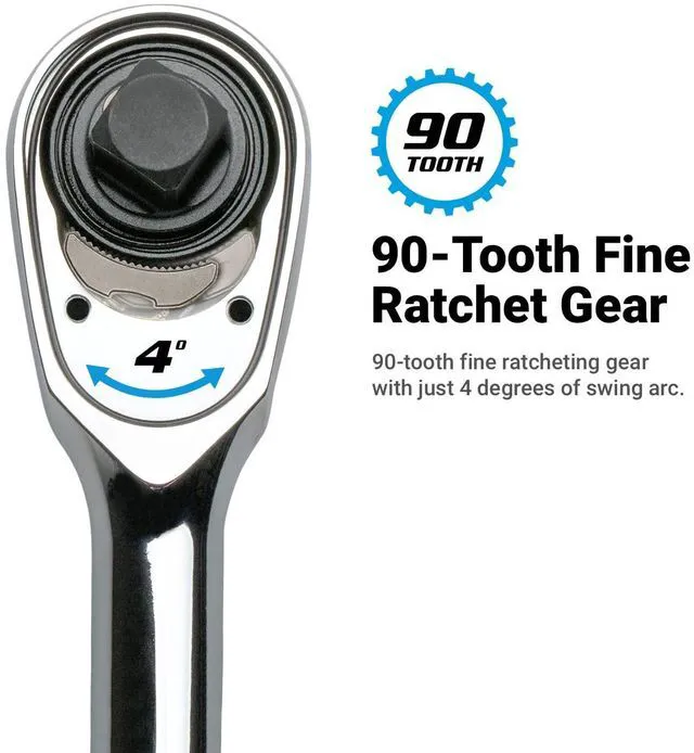 Alt view image 3 of 7 - Fine 90-Tooth Ratchet Set, Ergonomic Soft Grip, 1/4, 3/8, 1/2 in. Drive, 3-Piece