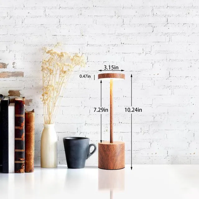 Alt view image 6 of 6 - LED Cordless Table Lamps Set of 2, 5000mAh Rechargeable Table Light Portable Outdoor Table Lamp, 3 Color Stepless Dimming Battery Powered Lamp for Dinner/Patio/Restaurant/Bedroom (Wood Grain)
