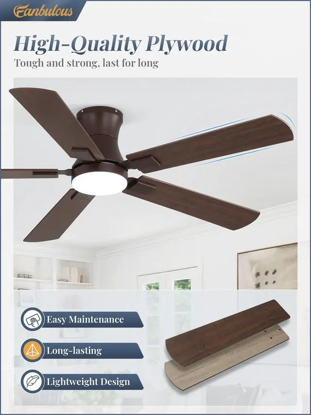 Alt view image 7 of 7 - 52 inch Ceiling Fan with Light, Low Profile, App & Remote Control Flush Mount, Stepless Dimming LED Light, Quiet Reversible DC Motor, Memory Function, Living Room, Bedroom, Patio, Oil Bronze