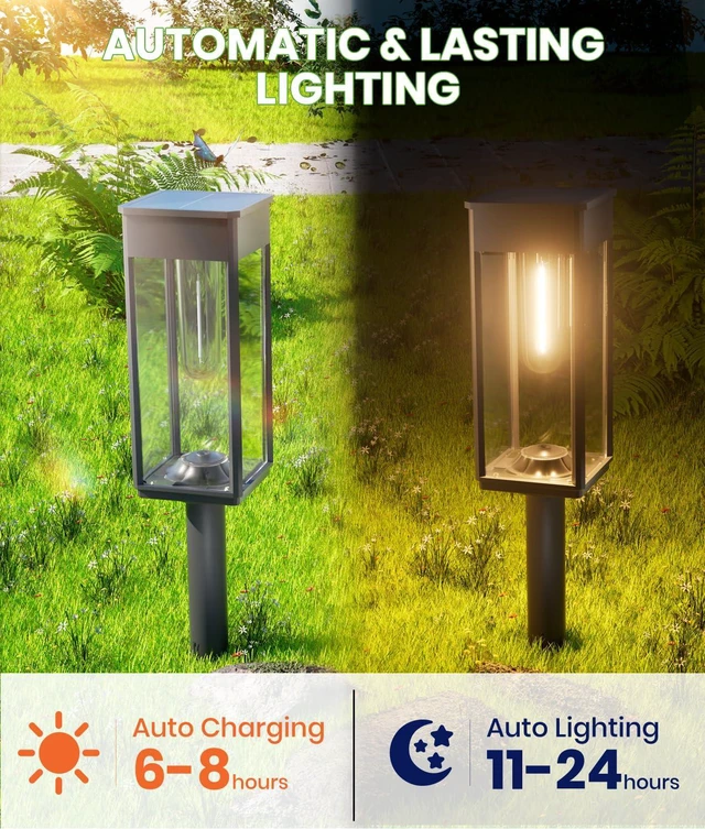 Alt view image 6 of 6 - Bright Solar Square Pathway Lights 2700, 12 Pack, Warm White, IP65 For pathways and landscapes, Solar Landscape Lights Waterproof pair 3 adjustable heights and auto on/off with 1124 h runtime