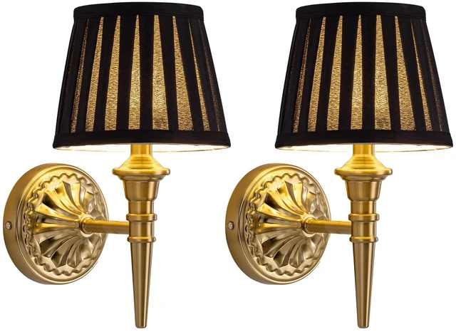 Main image of Cordless Gold Wall Sconces Set of 2, Black Fabric Lampshde Wall Lamps Small LED Wireless Portable Rechargeable Battery Lighting for Wall Painting, Living Room, Bedroom, Hallway, Gifts, Nightlight