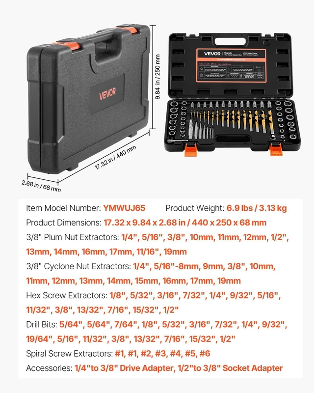 Alt view image 7 of 7 - Bolt Extractor Kit, 65 Pieces Easy Out Screw Extractor Set, Lug Nut Removal Tool with Left Hand Drill Bit Set for Removing Damaged, Frozen, Broken, Rusted, Rounded-Off Bolts, Nuts & Screws