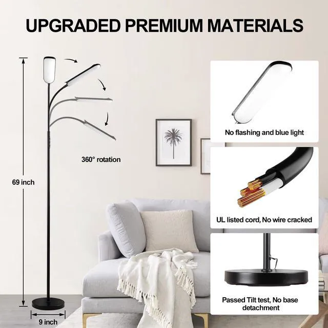 Alt view image 3 of 7 - Floor Lamp 2 Pack, 18W 1800LM Bright LED Floor Lamp with 2 Remotes & Works with Smart Plug, Dimmable Timing Eye Caring Standing Reading Floor Lamps for Living Room Bedroom Office