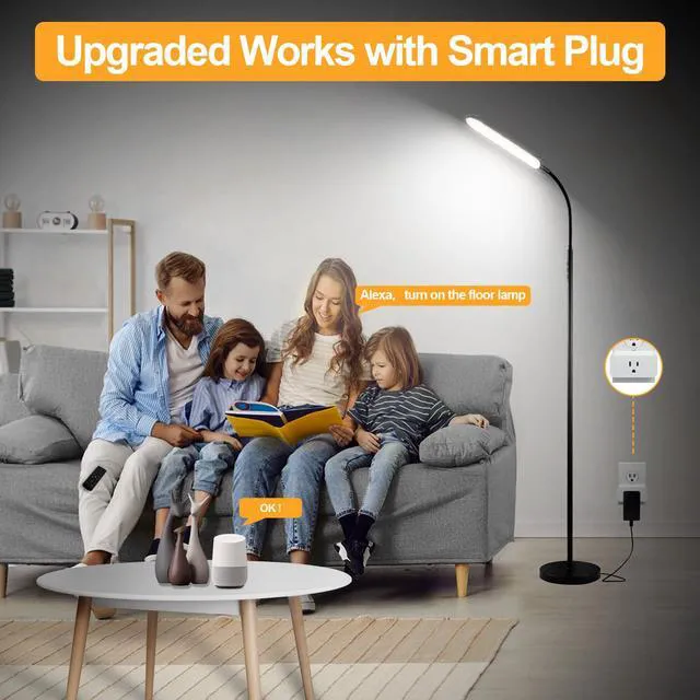 Alt view image 6 of 7 - Floor Lamp 2 Pack, 18W 1800LM Bright LED Floor Lamp with 2 Remotes & Works with Smart Plug, Dimmable Timing Eye Caring Standing Reading Floor Lamps for Living Room Bedroom Office