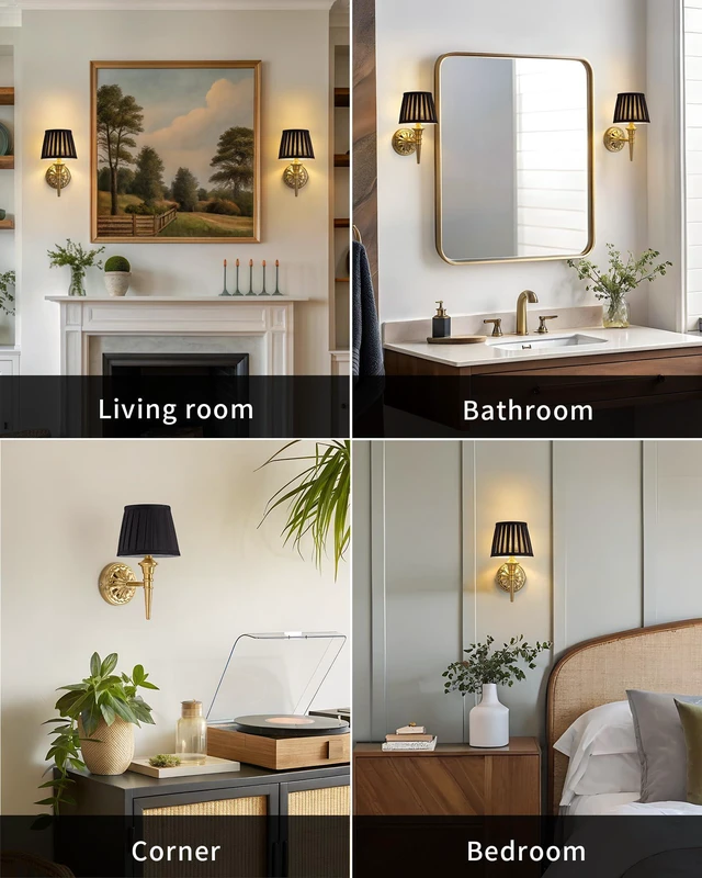 Alt view image 6 of 7 - Cordless Gold Wall Sconces Set of 2, Black Fabric Lampshde Wall Lamps Small LED Wireless Portable Rechargeable Battery Lighting for Wall Painting, Living Room, Bedroom, Hallway, Gifts, Nightlight