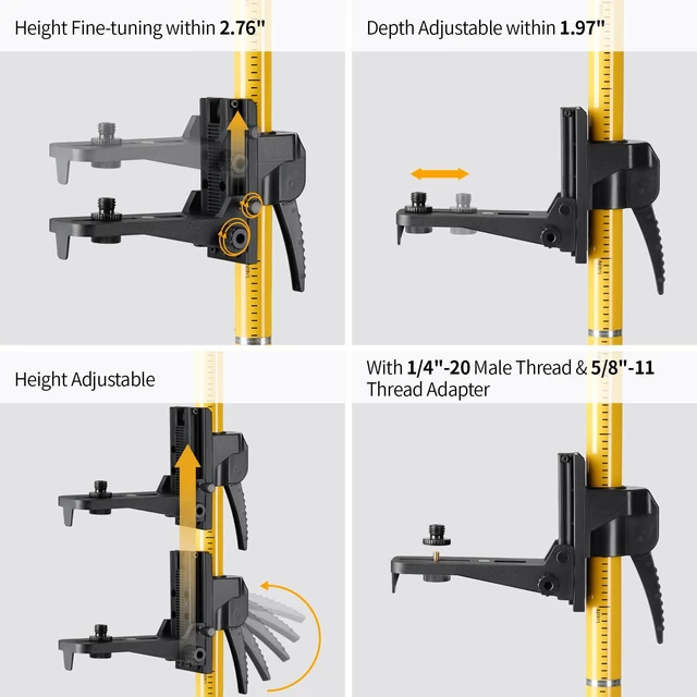 Alt view image 5 of 7 - 12 Ft./3.7M Professional Laser Level Pole with Tripod and 1/4-Inch by 20-Inch Laser Mount for Rotary and Line Lasers, Adjustable Telescoping Laser Pole with 5/8"-11 Threaded Adapter-FLP370C