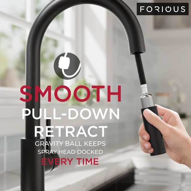 Alt view image 4 of 7 - Pull Down Kitchen Faucet with Soap Dispenser, Matte Black Lead-Free, Stainless Steel, Single Handle, 1 Hole Sink Faucet with Deck Plate, Fit for RV Bar Farmhouse Laundry Outdoor