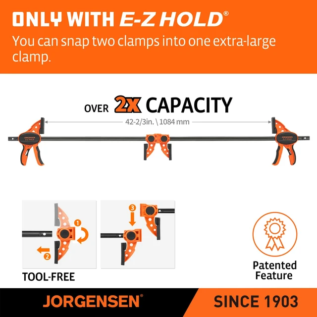 Alt view image 3 of 7 - 18" E-Z Hold Medium-Duty Bar Clamps, 400 lbs Load Limit, 2-Pack Expandable Bar Clamps for Woodworking, One-Handed Clamp/Spreader, Quick Release