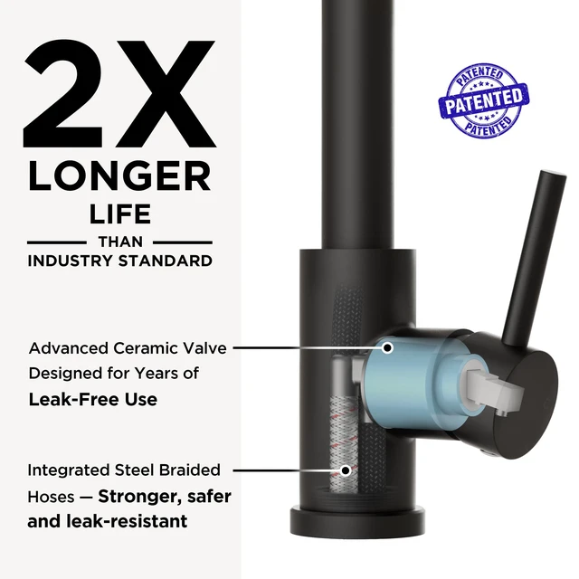 Alt view image 7 of 7 - Pull Down Kitchen Faucet with Soap Dispenser, Matte Black Lead-Free, Stainless Steel, Single Handle, 1 Hole Sink Faucet with Deck Plate, Fit for RV Bar Farmhouse Laundry Outdoor