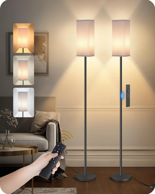 Main image of 2Pack 64.2 Dimmable Floor Lamp for Living Room with Remote & Foot Switch, Corner Floor Lamp for Bedroom, Includes A19 Bulb, Modern Standing Tall Lamp, ETL Listed White and Black CW17LDP205