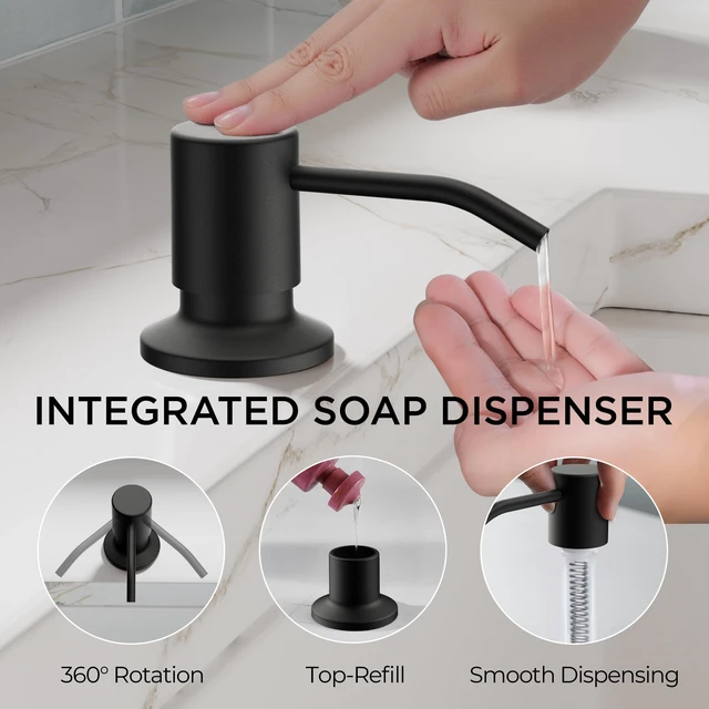 Alt view image 6 of 7 - Pull Down Kitchen Faucet with Soap Dispenser, Matte Black Lead-Free, Stainless Steel, Single Handle, 1 Hole Sink Faucet with Deck Plate, Fit for RV Bar Farmhouse Laundry Outdoor