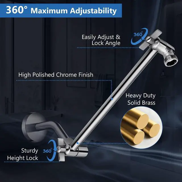Alt view image 5 of 7 - Shower Head Combo,10" Brushed Nickel High Pressure with 11" Extension Arm Rain Shower Head with 5 Settings Handheld Shower Head Combo,Powerful Shower Spray Against Low Pressure Water
