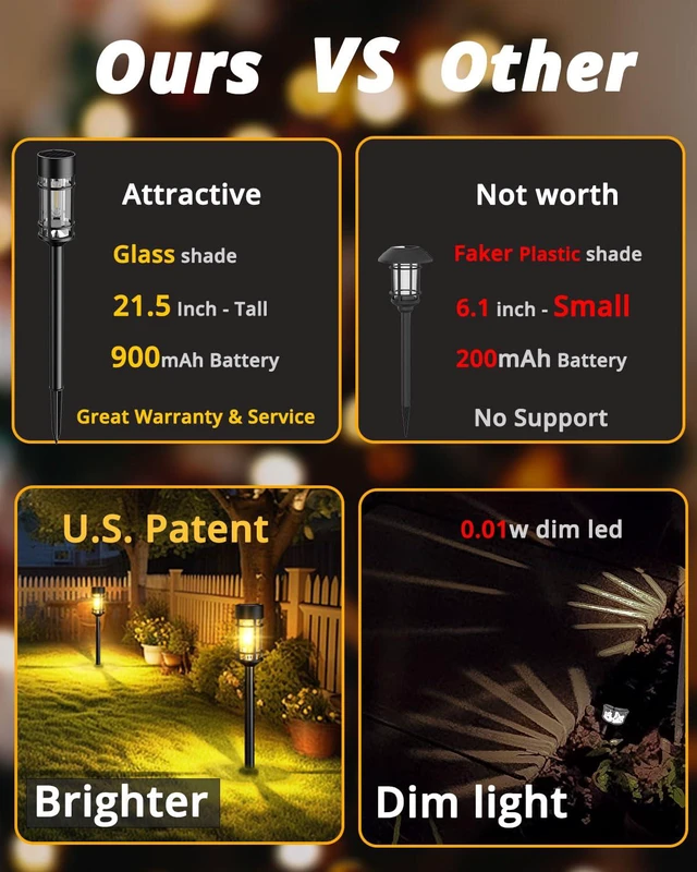 Alt view image 4 of 7 - 12 Pack Solar Lights Pathway Outdoor, Metal & Glass Large Solar Pathway Lights, Solar Powered Garden Lights for Yard, Landscape, Driveway Walkway